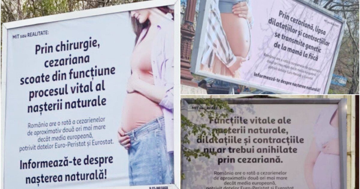 Panouri anti-cezariană în București: USR cere eliminarea lor. „E o nebunie!”