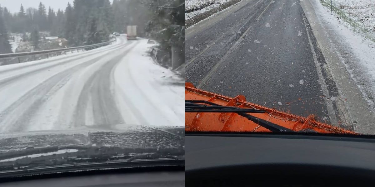 Camion blocat în zăpadă lângă Cavnic, Maramureș, pe 21 aprilie