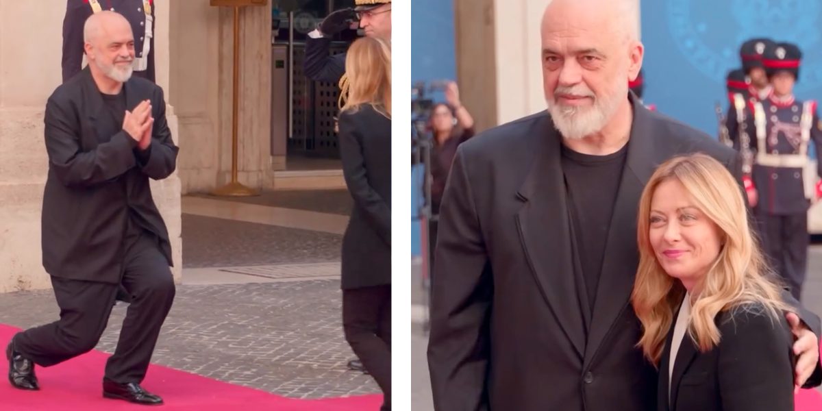 Gestul INCREDIBIL al premierului Albaniei, repetat în fața lui Meloni: Ce ascunde „îngenuncherea”?