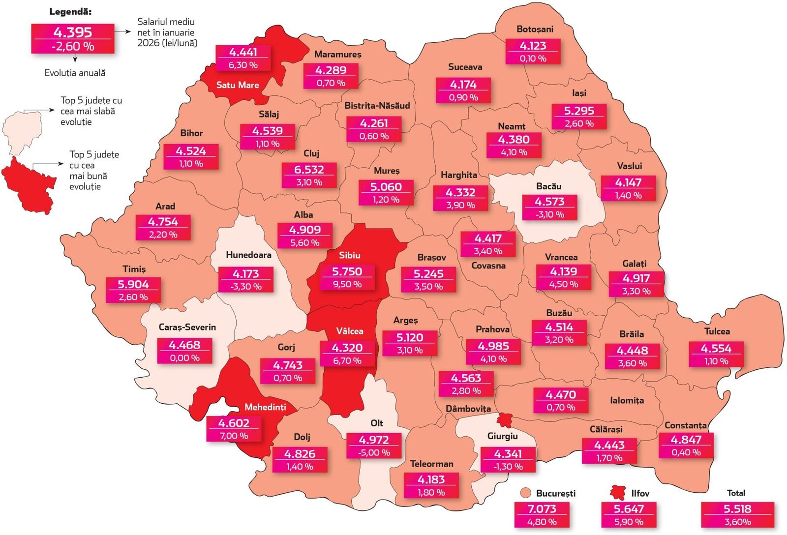 Harta Salariilor: Patru județe din România, cu venituri mai mici în 2026