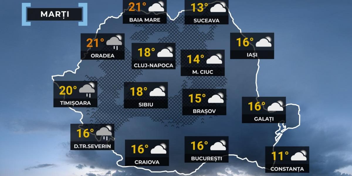 Prognoza meteo: Ploi, ninsoare la munte și temperaturi de 22 de grade în România