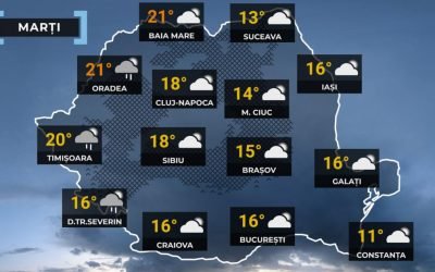 Prognoza meteo: Ploi, ninsoare la munte și temperaturi de 22 de grade în România