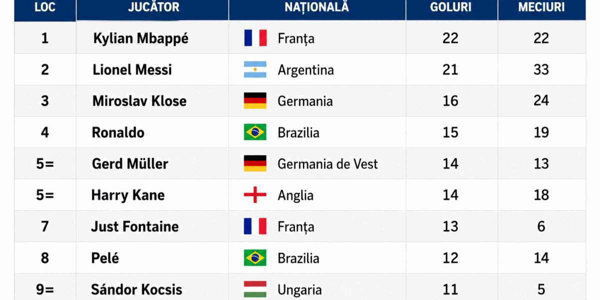 Top goluri la Mondial: Cine domină istoria