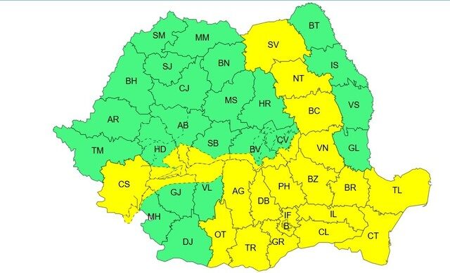 Alertă meteo: Averse și grindină duminică în mai multe regiuni