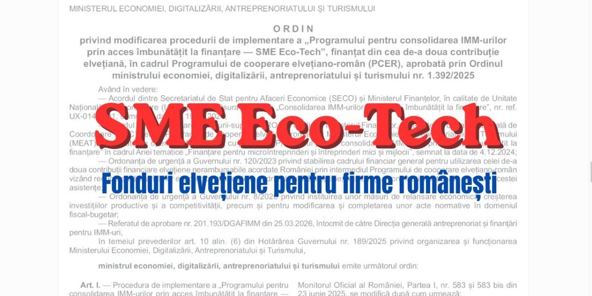 Fonduri Elvețiene: Eliminată o șicană pentru IMM-uri, 288 milioane lei